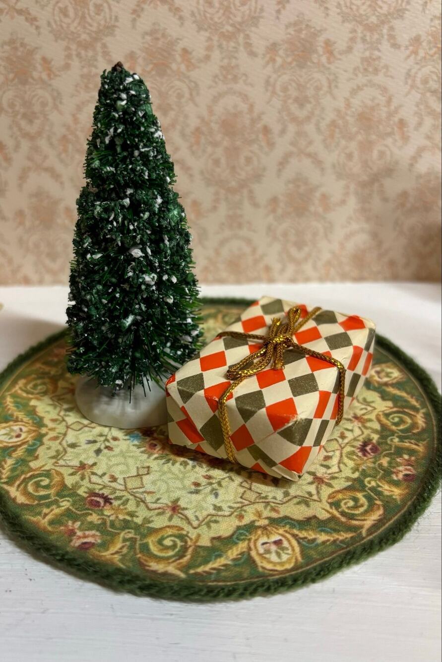 Vintage Miniature Christmas Present and Tree
